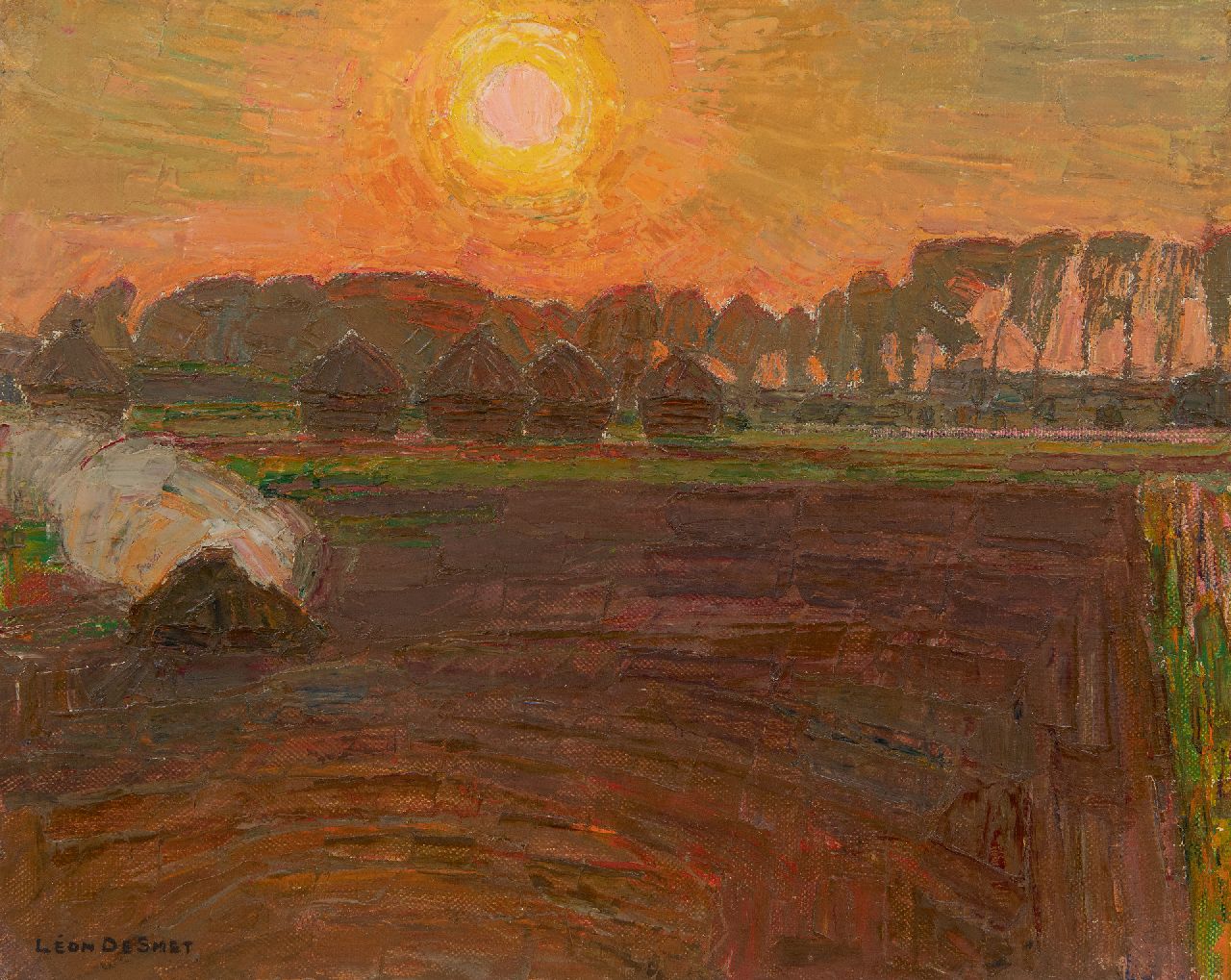 Smet L. de | Léon de Smet | Gemälde zum Verkauf angeboten | Landschaft bei Sonnenuntergang, Öl auf Leinwand 48,5 x 60,7 cm, Unterzeichnet u.l.