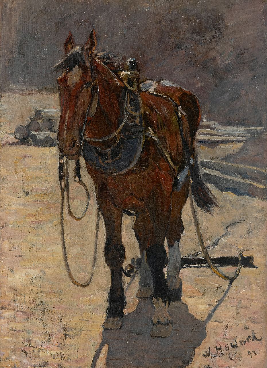 Hoynck van Papendrecht J.  | Jan Hoynck van Papendrecht | Gemälde zum Verkauf angeboten | Zugpferd, Öl auf Leinwand 45,1 x 34,0 cm, Unterzeichnet u.r. und datiert '93