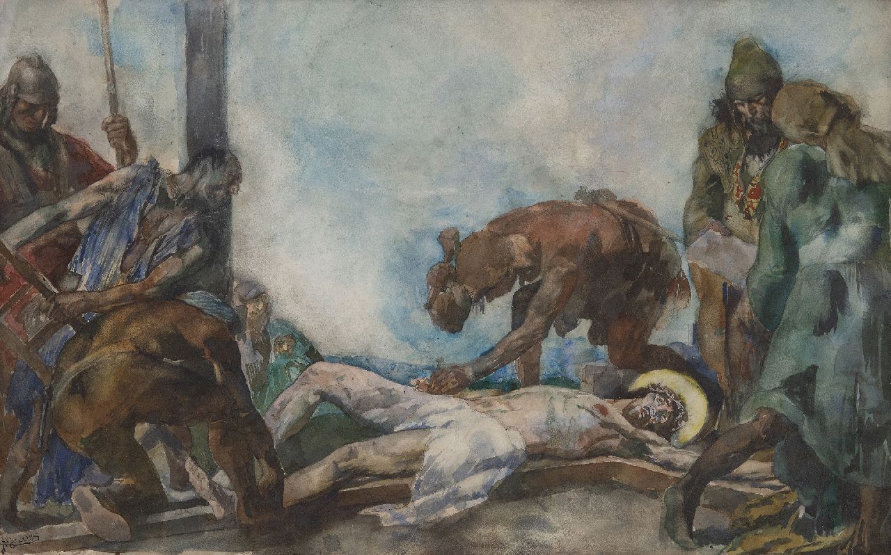 Jurres J.H.  | Johannes Hendricus Jurres, Die Kreuzigung von Christus, Aquarell auf Papier 39,3 x 61,4 cm, Unterzeichnet u.l.