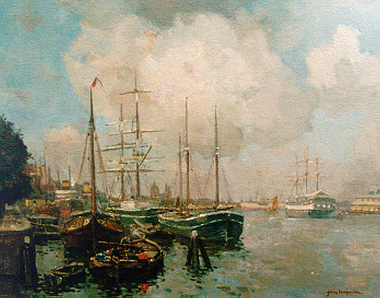 Langeveld F.A.  | Franciscus Arnoldus 'Frans' Langeveld, The harbour of Amsterdam, Öl auf Leinwand 60,0 x 76,2 cm, signed l.r.