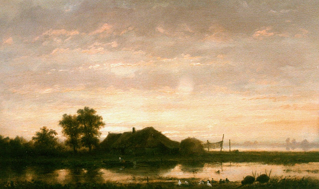 Wijngaerdt A.J. van | Anthonie Jacobus van Wijngaerdt, Evening twilight, Öl auf Holz 23,2 x 36,6 cm, signed l.r.