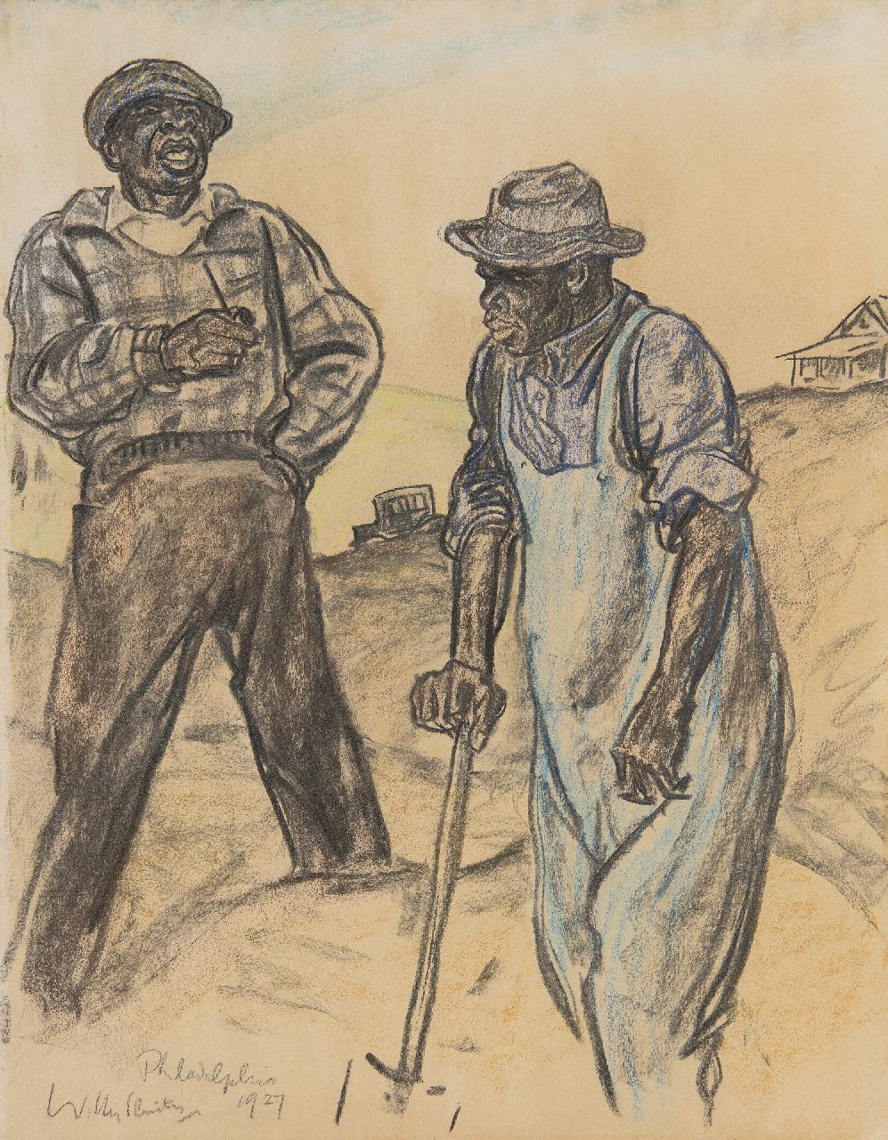 Sluiter J.W.  | Jan Willem 'Willy' Sluiter, Bodenarbeiter, Philadelphia, Zeichnung auf Papier 46,6 x 36,3 cm, Unterzeichnet u.l. und datiert 1927