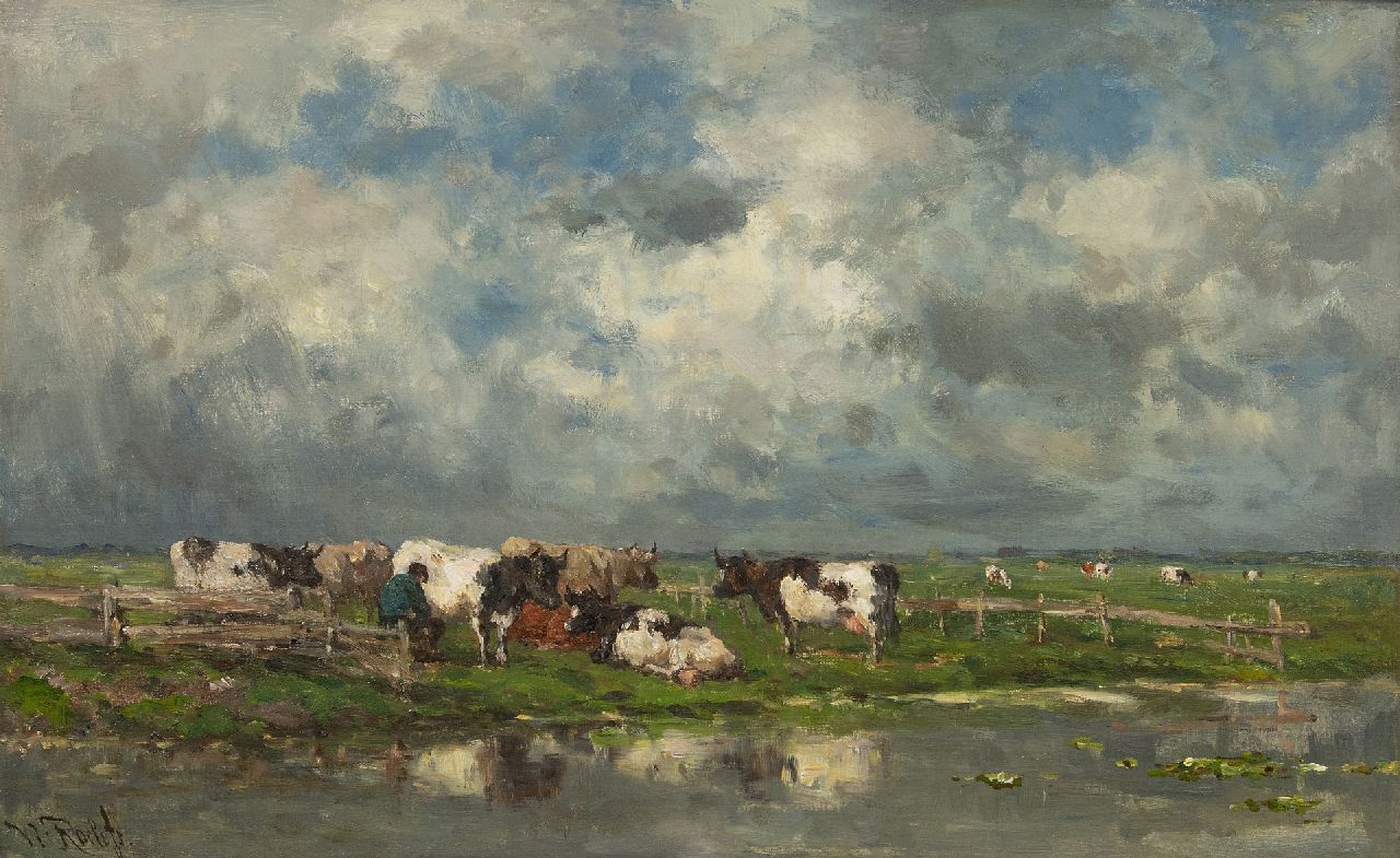 Roelofs W.  | Willem Roelofs, Melkzeit, Öl auf Leinwand 37,3 x 58,4 cm, Unterzeichnet u.l. und zu datieren um 1886