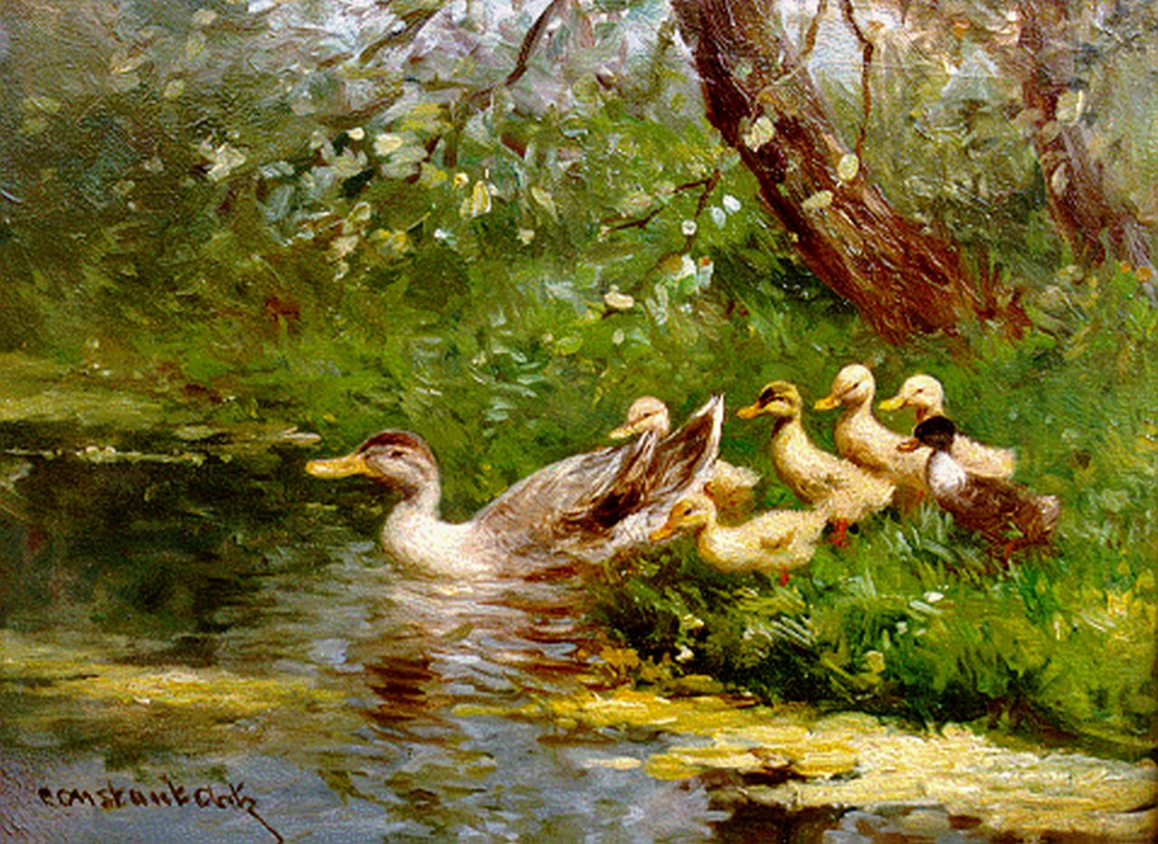 Artz C.D.L.  | 'Constant' David Ludovic Artz, Hen and ducklings watering, Öl auf Holz 18,0 x 24,0 cm, signed l.l.