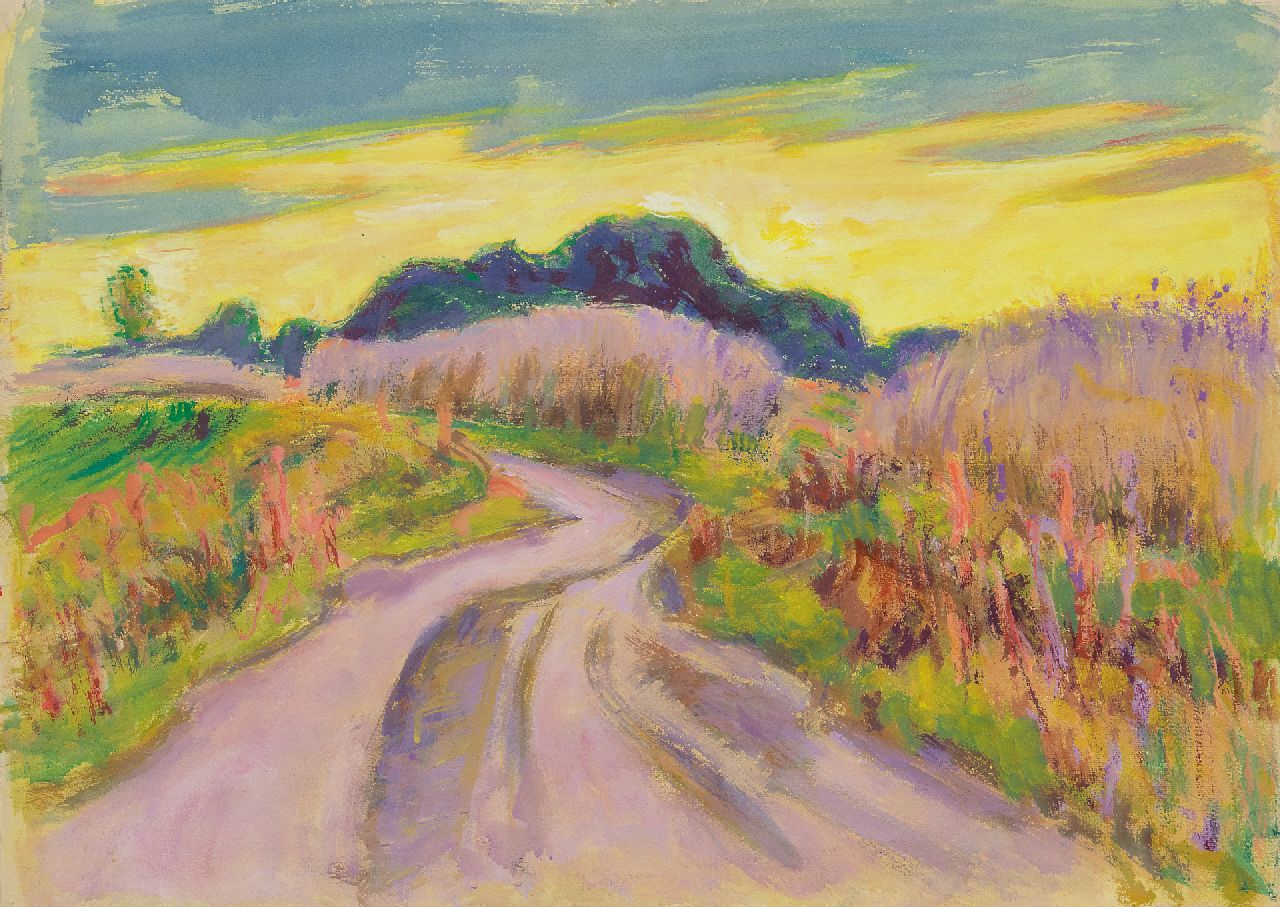 Altink J.  | Jan Altink, Landweg mit gelbem Himmel; Waldweg, Gouache auf Papier 56,0 x 78,4 cm