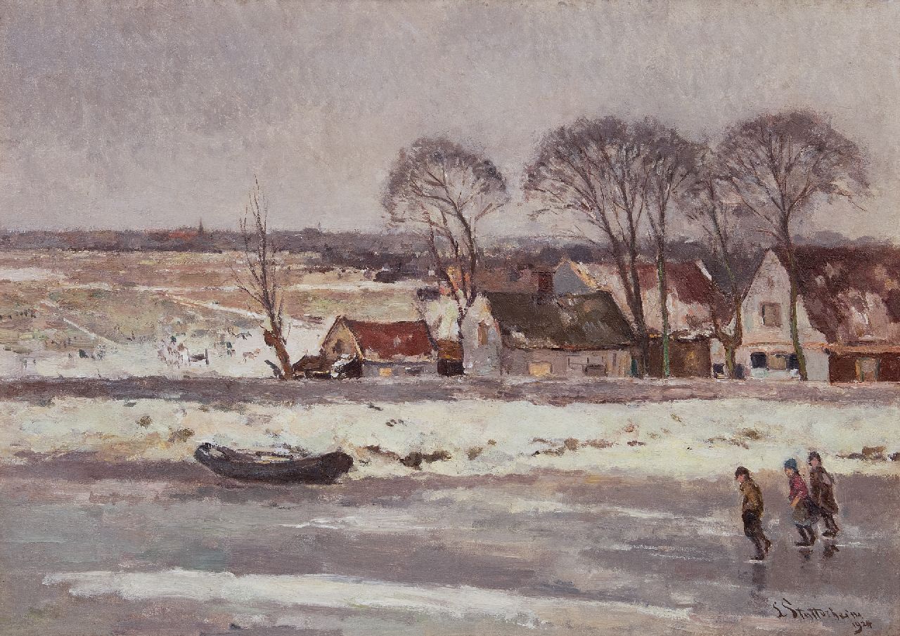 Stutterheim L.P.  | Lodewijk Philippus 'Louis' Stutterheim, Kinder, die auf einem Kanal eislaufen bei Nieuwkoop, Öl auf Leinwand 50,5 x 70,7 cm, Unterzeichnet u.r. und datiert 1924