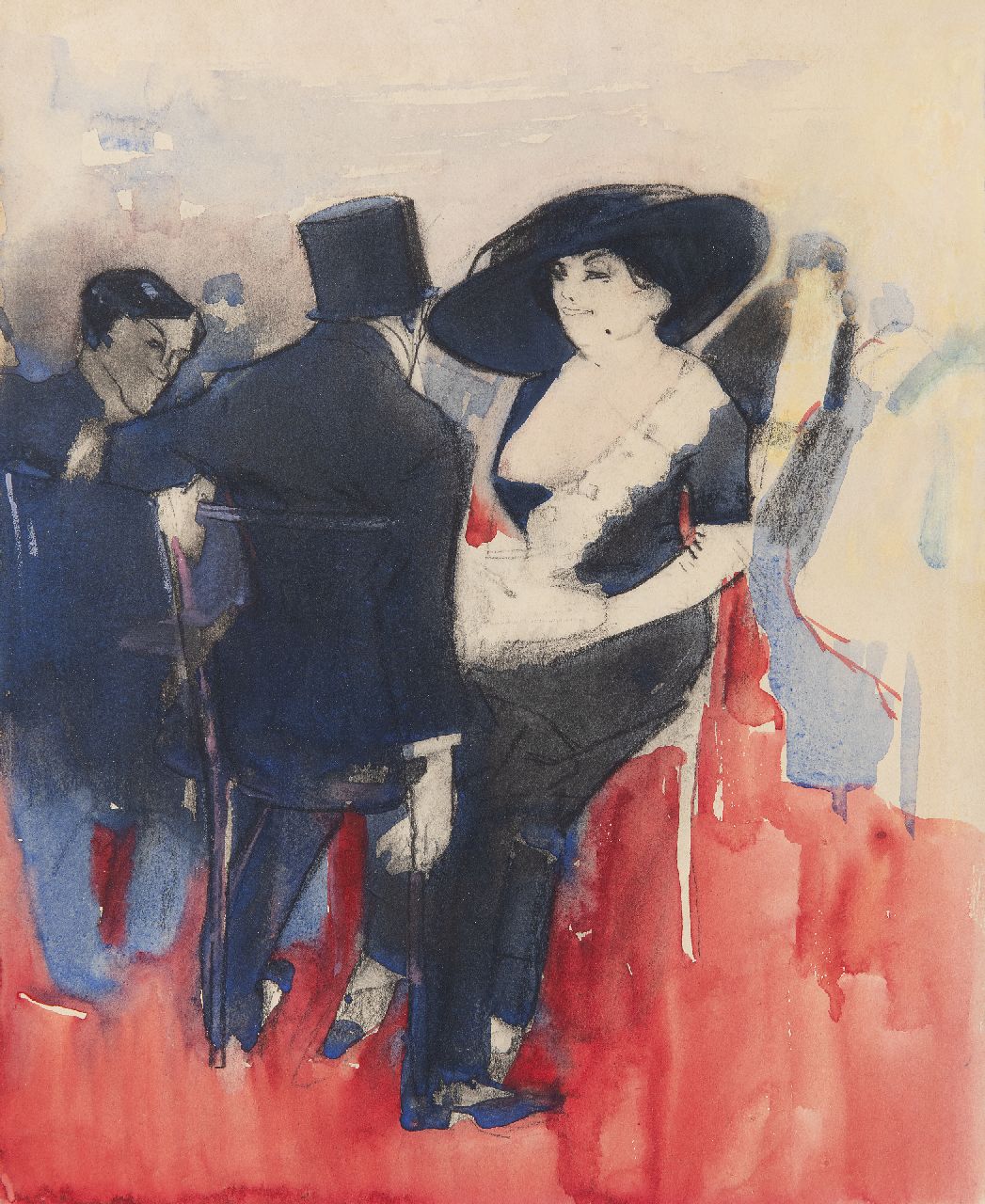 Hem P. van der | Pieter 'Piet' van der Hem | Aquarelle und Zeichnungen zum Verkauf angeboten | Im Café, Holzkohle und Aquarell auf Papier 33,0 x 27,0 cm