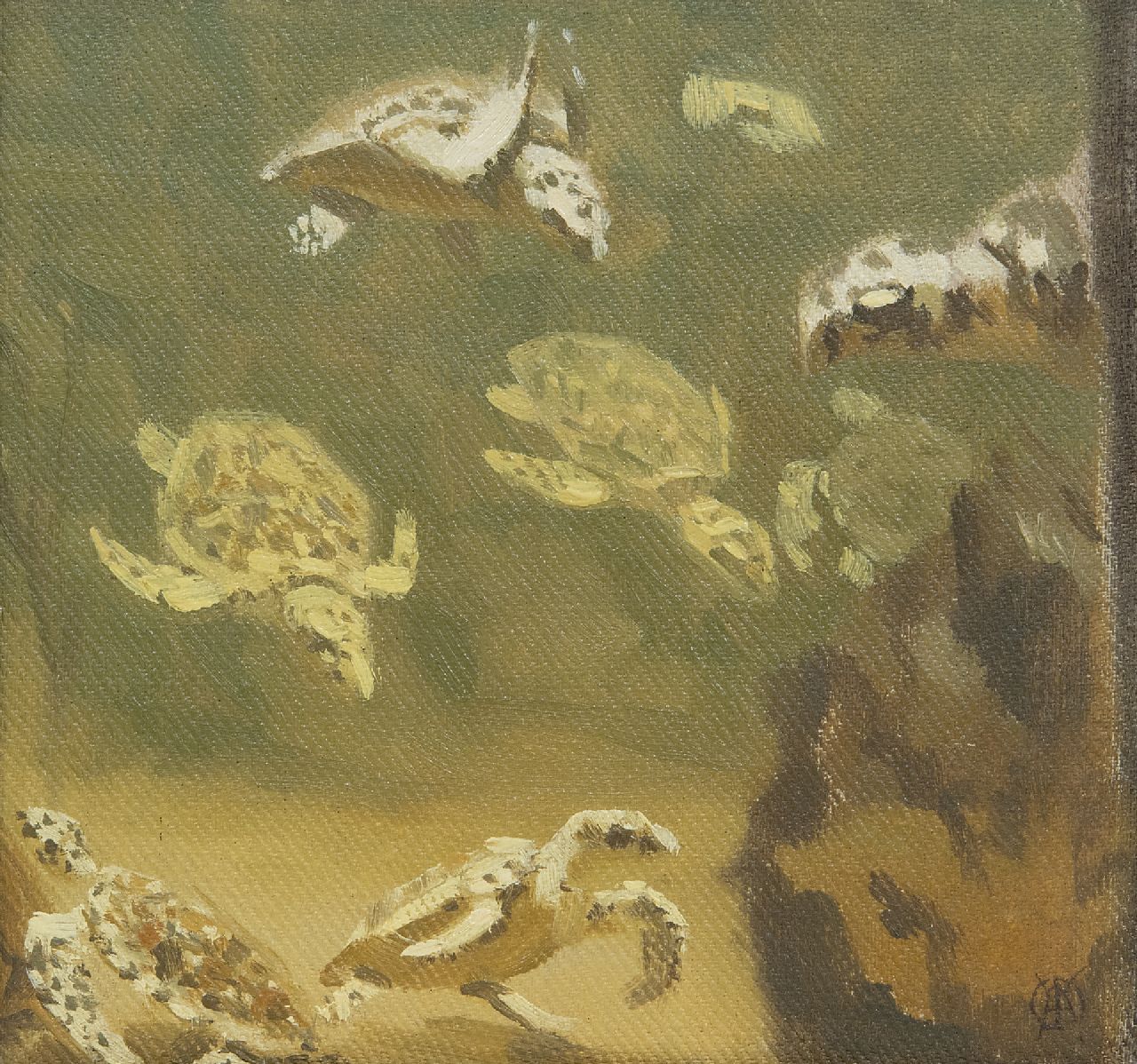 Gerrit Willem Dijsselhof | Schildkröter, Öl auf Holz, 15,0 x 15,0 cm, Unterzeichnet r.u. mit Monogramm
