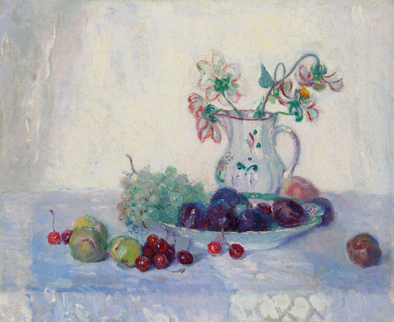 Niekerk M.J.  | 'Maurits' Joseph Niekerk, Stilleben mit Obst und Blumen, Öl auf Leinwand 46,1 x 55,4 cm, Unterzeichnet u.l. auf Leinenumschlag