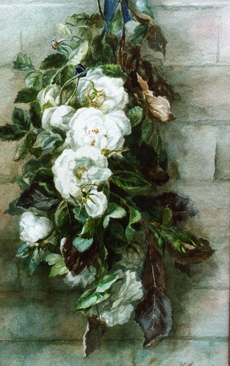 Landré-van der Kellen H.W.  | Hendrika Wilhelmina Landré-van der Kellen, A swag of roses, Aquarell auf Papier 52,0 x 33,0 cm, signed l.r.