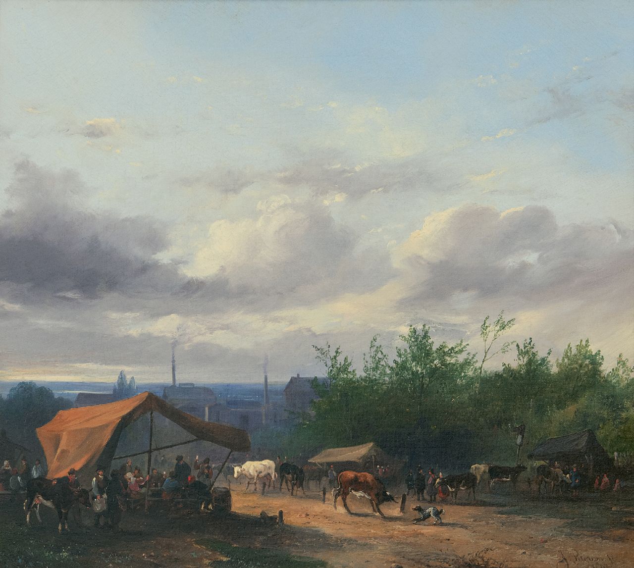 Pelgrom J.  | Jacobus Pelgrom | Gemälde zum Verkauf angeboten | Viehmarkt, Öl auf Leinwand 37,9 x 42,5 cm, Unterzeichnet u.r. und datiert 1847
