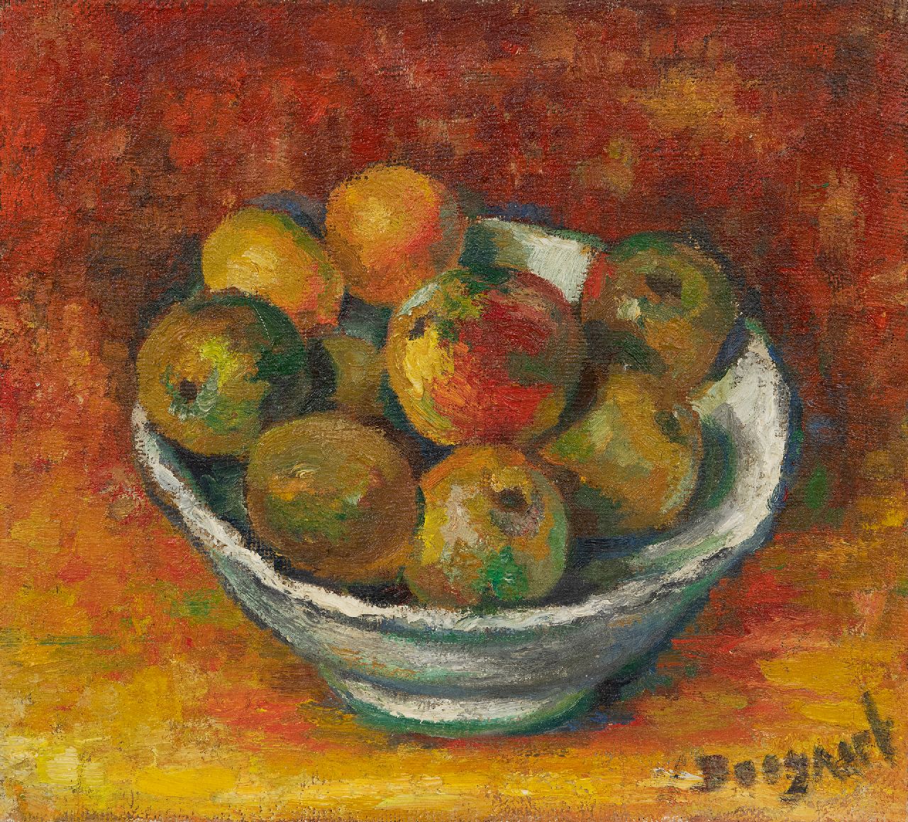 Bogart (Abraham van den Boogaart)   | Bram Bogart (Abraham van den Boogaart) | Gemälde zum Verkauf angeboten | Stilleben mit Äpfeln, Öl auf Leinwand 40,3 x 45,1 cm, Unterzeichnet u.r.