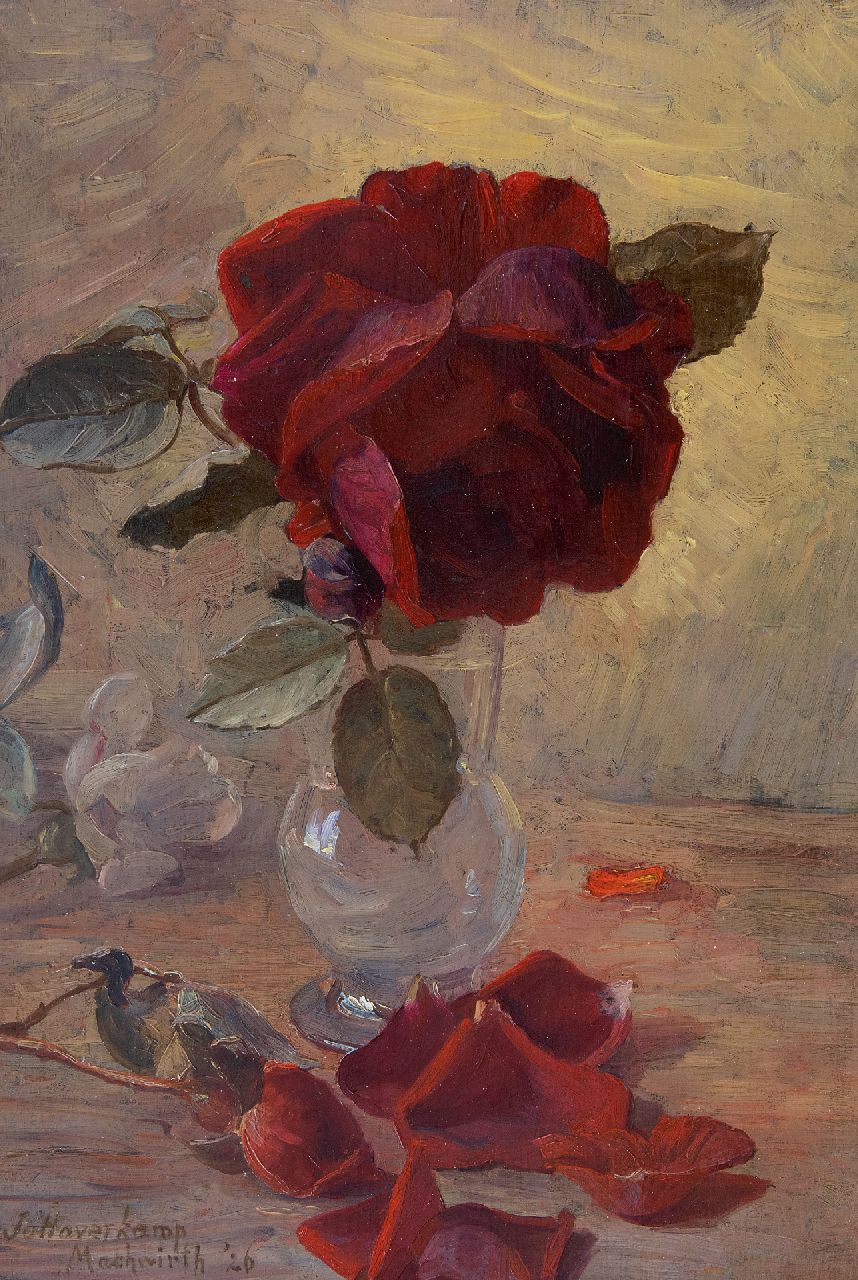 Haverkamp-Machwirth J.G.  | 'Johanna' Georgine  Haverkamp-Machwirth | Gemälde zum Verkauf angeboten | Stilleben mit Rosen, Öl auf Holz 32,9 x 22,5 cm, Unterzeichnet u.l. und datiert '26