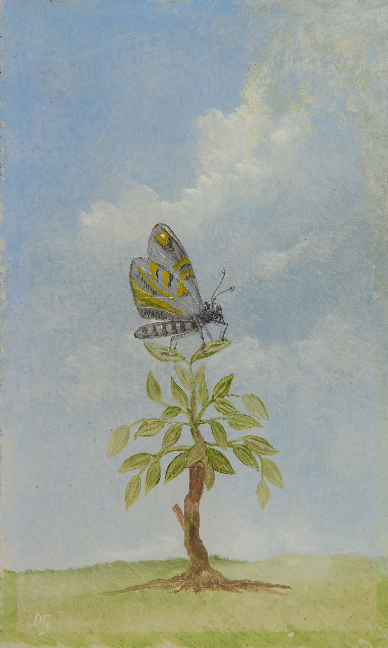 Gunneweg D.  | Darius Gunneweg, Schmetterling, Öl auf Holzfaser 15,1 x 9,0 cm, Unterzeichnet u.l. mit Initialen und völlig im Verso