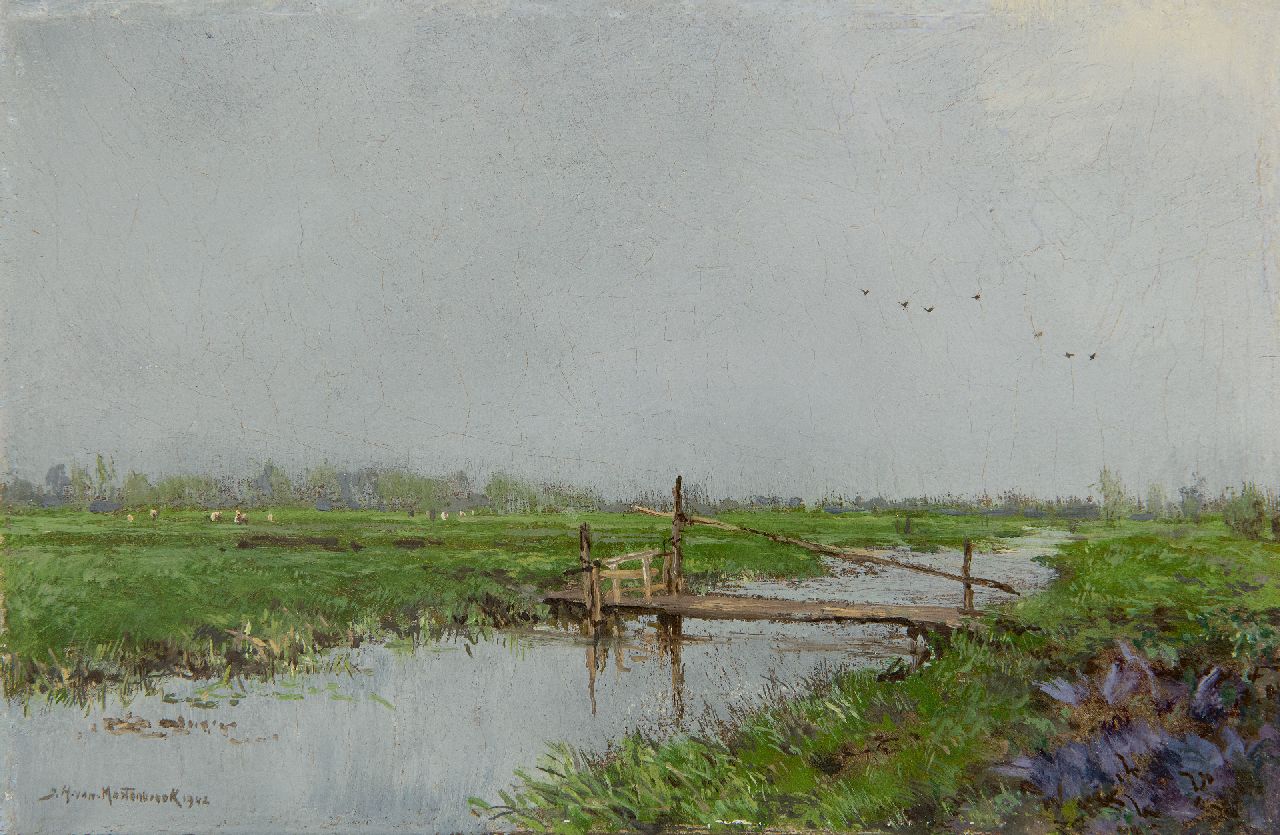 Mastenbroek J.H. van | Johan Hendrik van Mastenbroek, Brett über den Graben, Öl auf Holz 16,2 x 24,7 cm, Unterzeichnet u.l. und datiert 1942