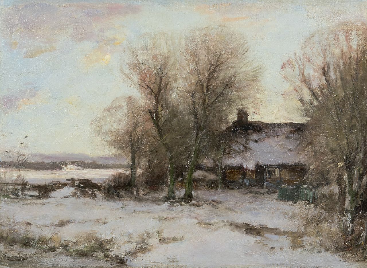 Apol L.F.H.  | Lodewijk Franciscus Hendrik 'Louis' Apol | Gemälde zum Verkauf angeboten | Bauernhof in beschneiter Landschaft, Öl auf Leinwand 34,3 x 46,2 cm, Unterzeichnet u.l.