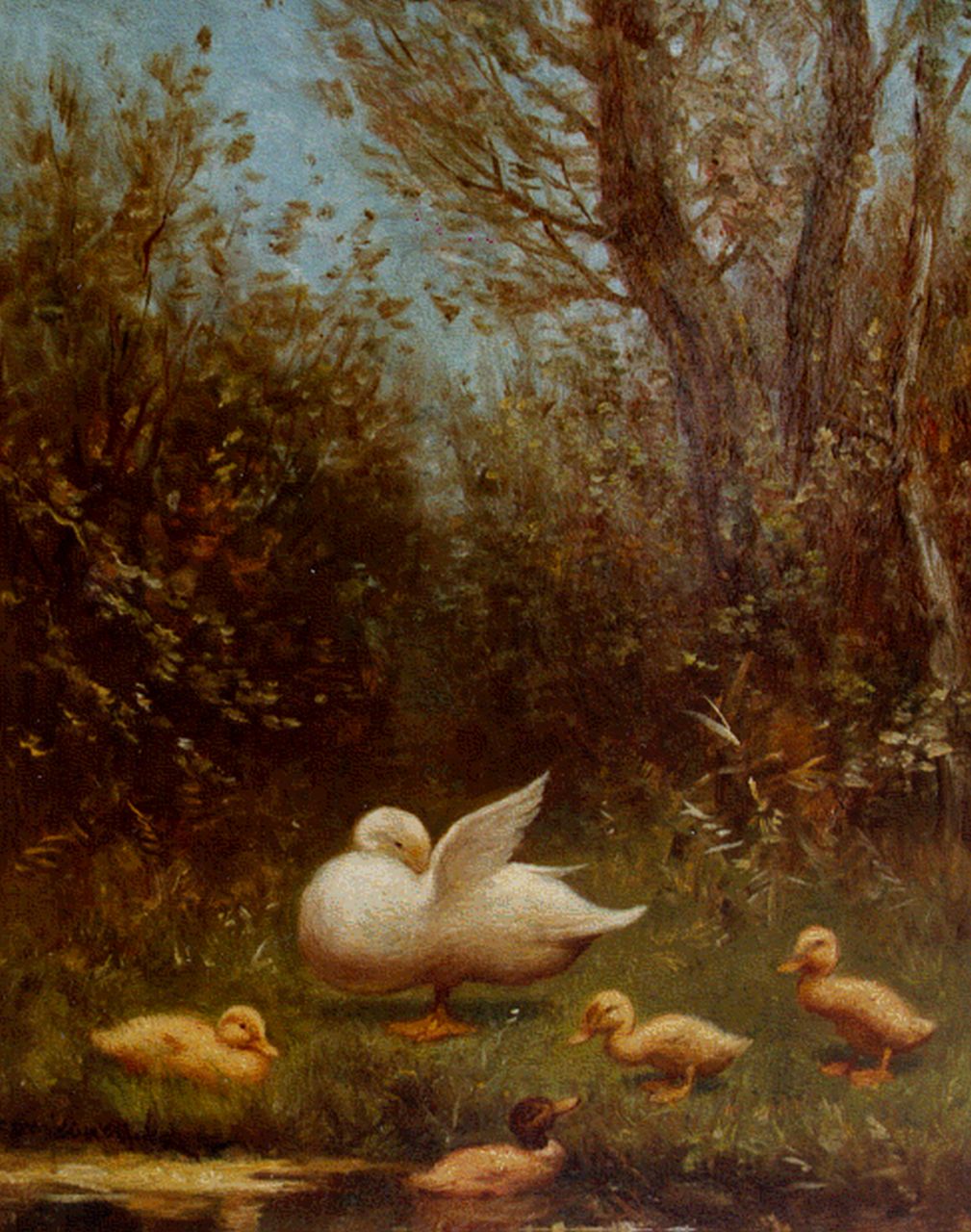 Artz C.D.L.  | 'Constant' David Ludovic Artz, Duck with ducklings on the riverbank, Öl auf Holz 24,1 x 18,1 cm, signed l.l.