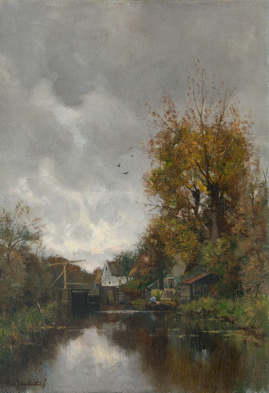 Rossum du Chattel F.J. van | Fredericus Jacobus van Rossum du Chattel | Gemälde zum Verkauf angeboten | Graben mit Gebäuden bei Fallbrücke, Öl auf Leinwand 56,5 x 40,3 cm, Unterzeichnet u.l.