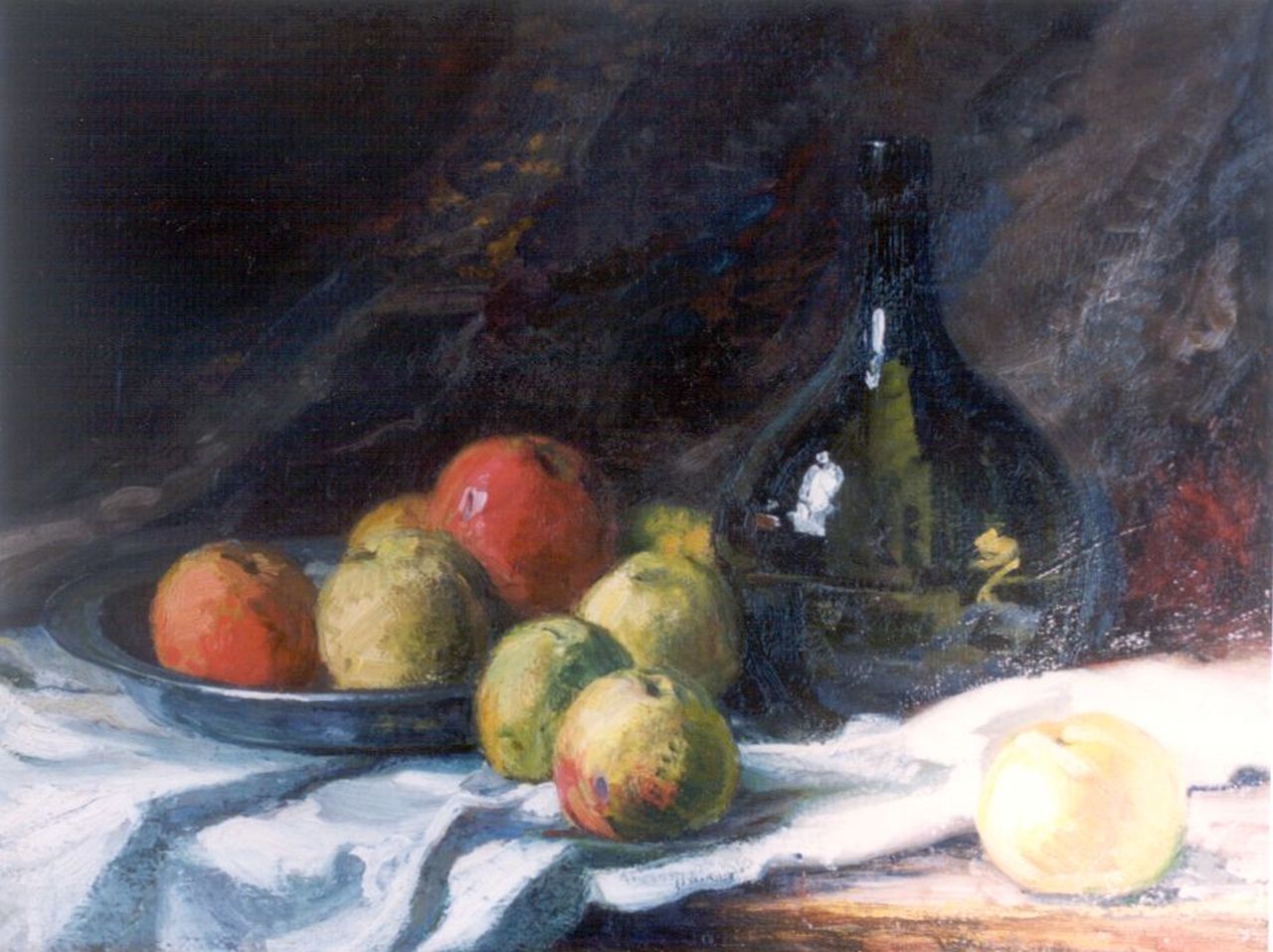 Hemelman A.  | Albert Hemelman, A still life with apples and a bottle, Öl auf Leinwand 47,0 x 62,0 cm, signed l.r.