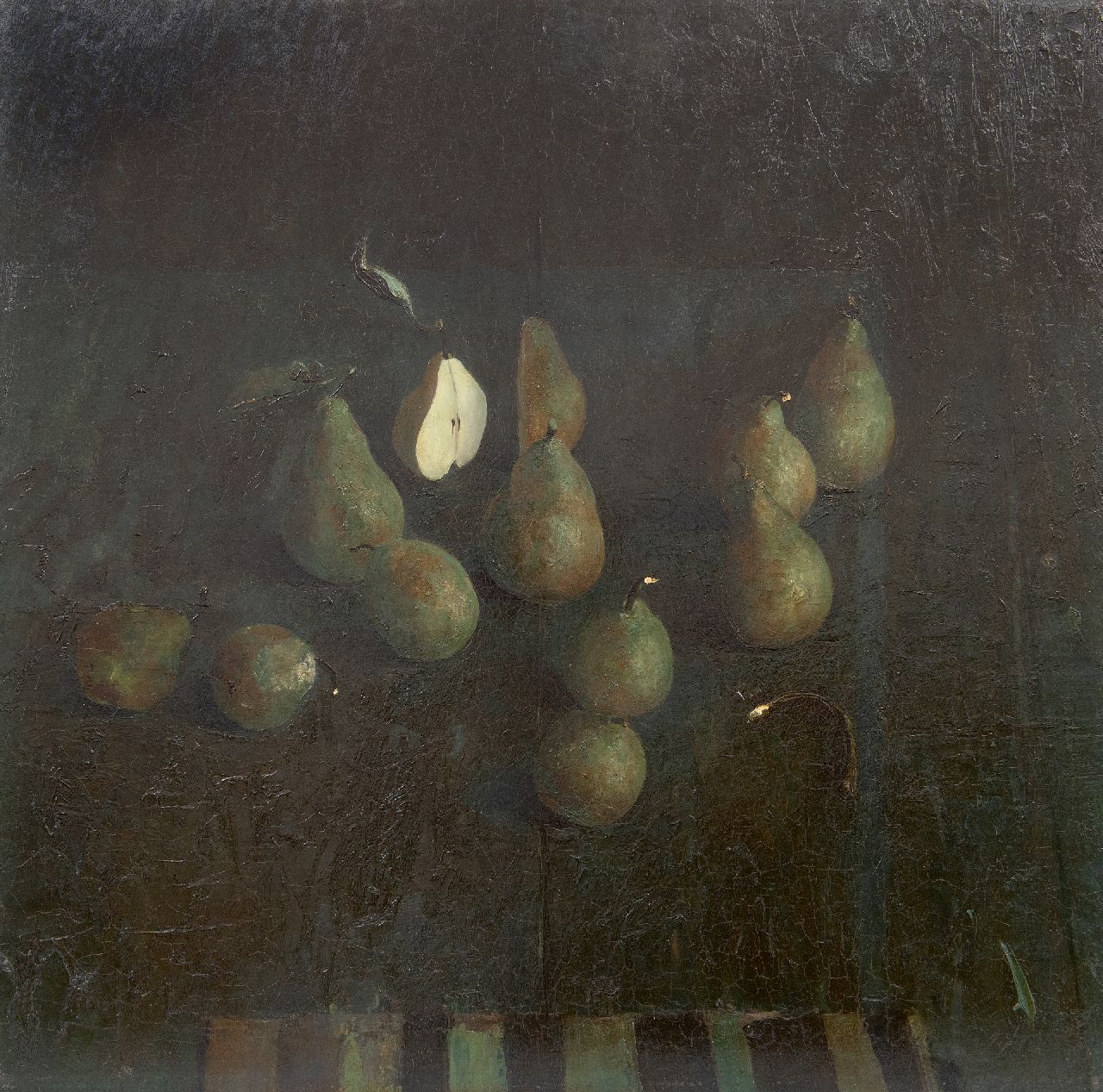 Kooi J. van der | Jan van der Kooi | Gemälde zum Verkauf angeboten | Birnen, Öl auf Holzfaser 59,5 x 60,0 cm, Unterzeichnet u.M. und datiert 1985