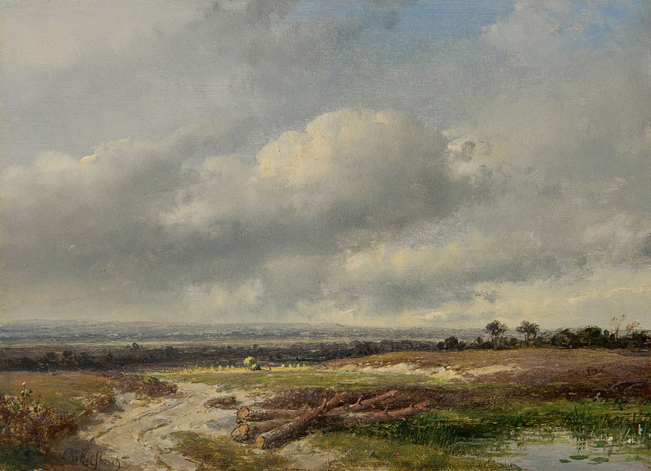 Schelfhout A.  | Andreas Schelfhout | Gemälde zum Verkauf angeboten | Panoramalandschaft mit holländischen Wolken, Öl auf Holz 17,8 x 24,0 cm, Unterzeichnet u.l.