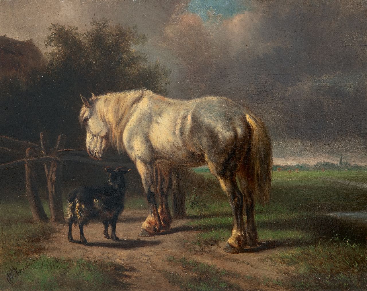 Verschuur W.  | Wouterus Verschuur, Pferd und Bock am Gitter, Öl auf Tafel 23,0 x 29,2 cm, Unterzeichnet u.l.