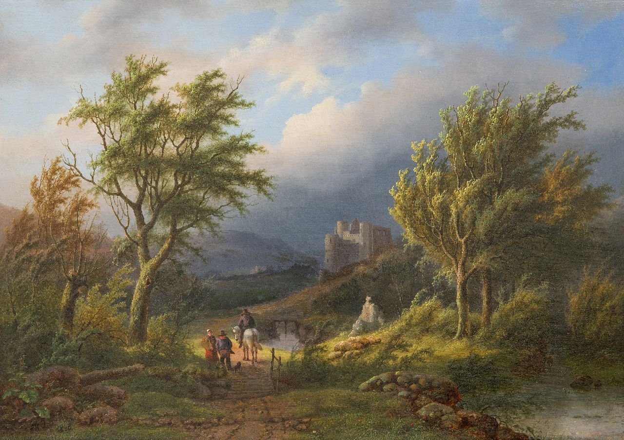 Alexander Joseph Daiwaille | Baumreiche Landschaft mit Ruine, Öl auf Tafel, 34,0 x 47,7 cm, Unterzeichnet u.l. mit Initialen und datiert 1848