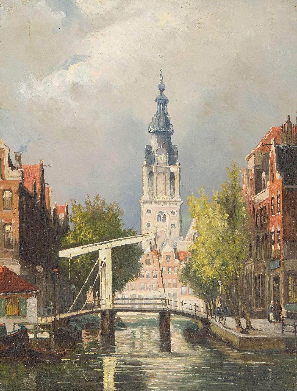 Dommelshuizen C.C.  | Cornelis Christiaan Dommelshuizen | Gemälde zum Verkauf angeboten | Stadtansicht Amsterdam mit der Zuiderkerk, Öl auf Holz 22,8 x 17,7 cm, Unterzeichnet u.r.