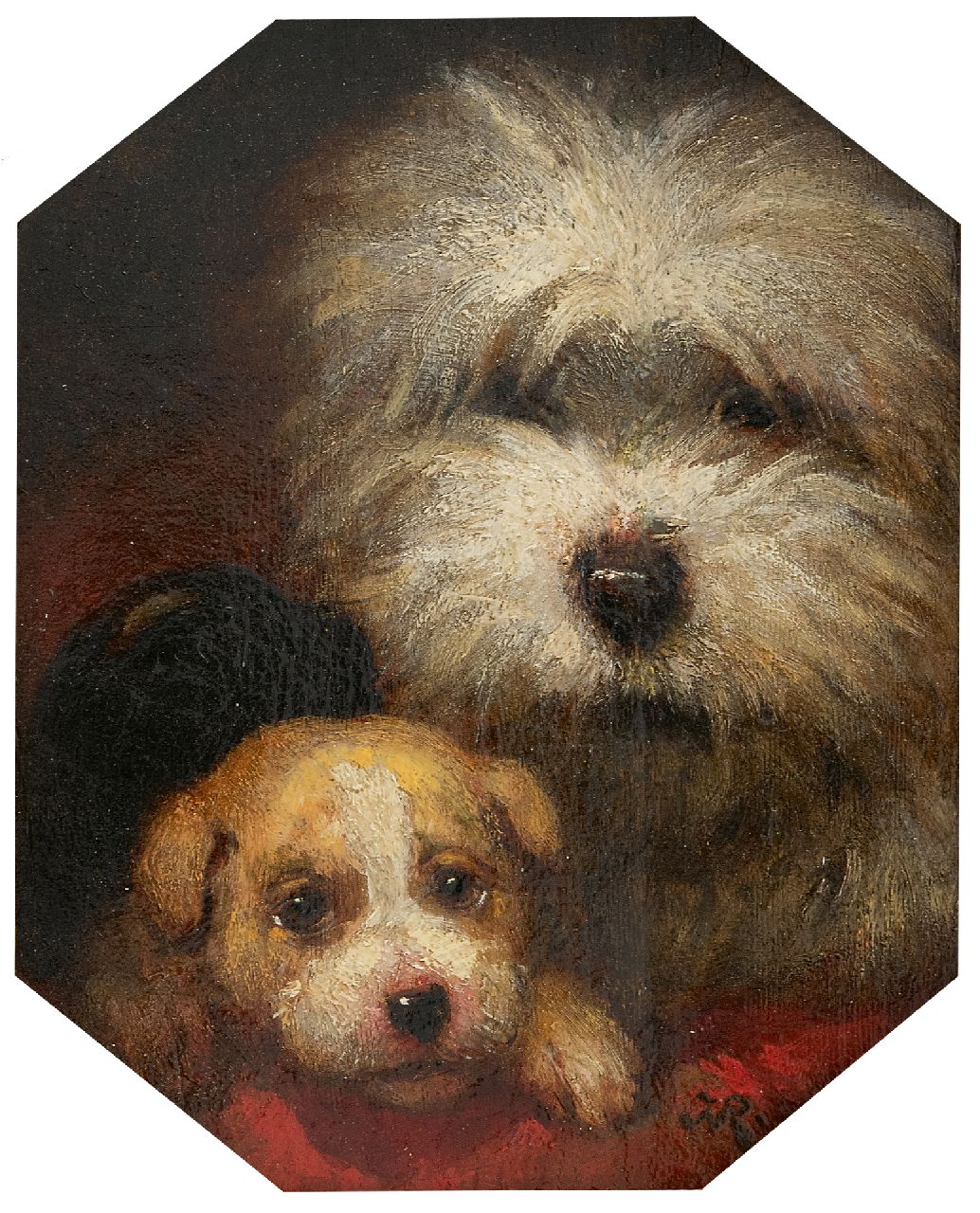 Ronner-Knip H.  | Henriette Ronner-Knip, Zwei Hundeköpfe, Öl auf Holz 20,8 x 17,0 cm, Unterzeichnet u.r. mit Monogram