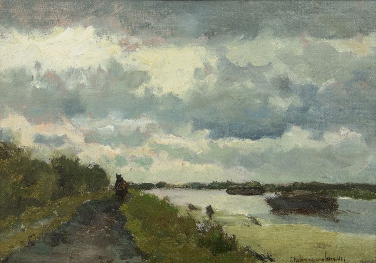 Weissenbruch H.J.  | Hendrik Johannes 'J.H.' Weissenbruch, Leinpfad am Polderkanal in der Nähe von Noorden, Öl auf Leinwand auf Holz 22,1 x 31,1 cm, Unterzeichnet u.r. und zu datieren Jahre 1890