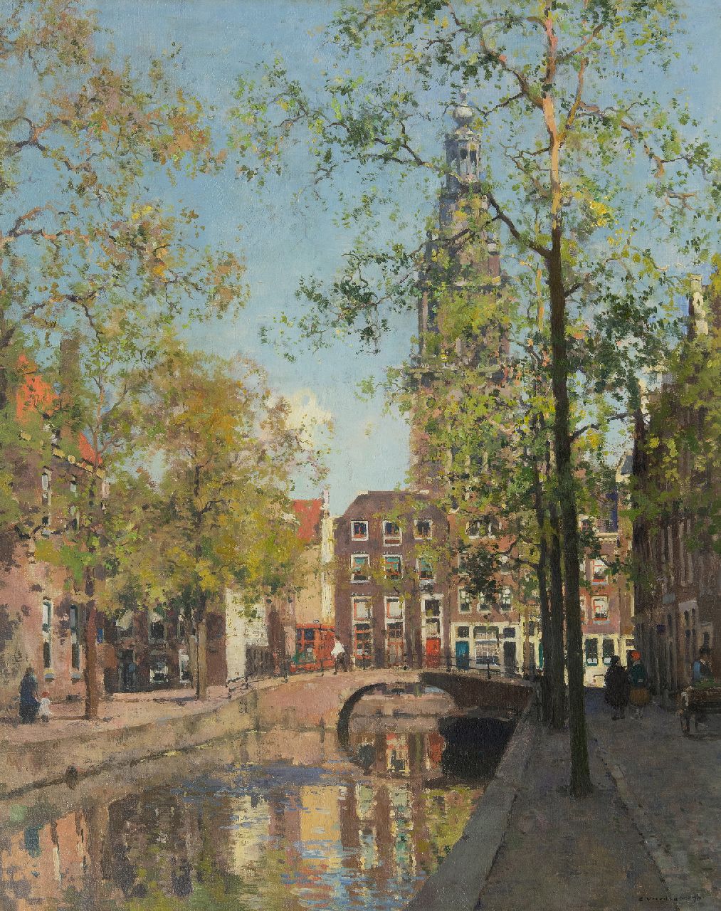 Vreedenburgh C.  | Cornelis Vreedenburgh | Gemälde zum Verkauf angeboten | Die Groenburgwal in Amsterdam mit dem Zuiderkerk Turm, Öl auf Leinwand 73,4 x 59,3 cm, Unterzeichnet u.r.