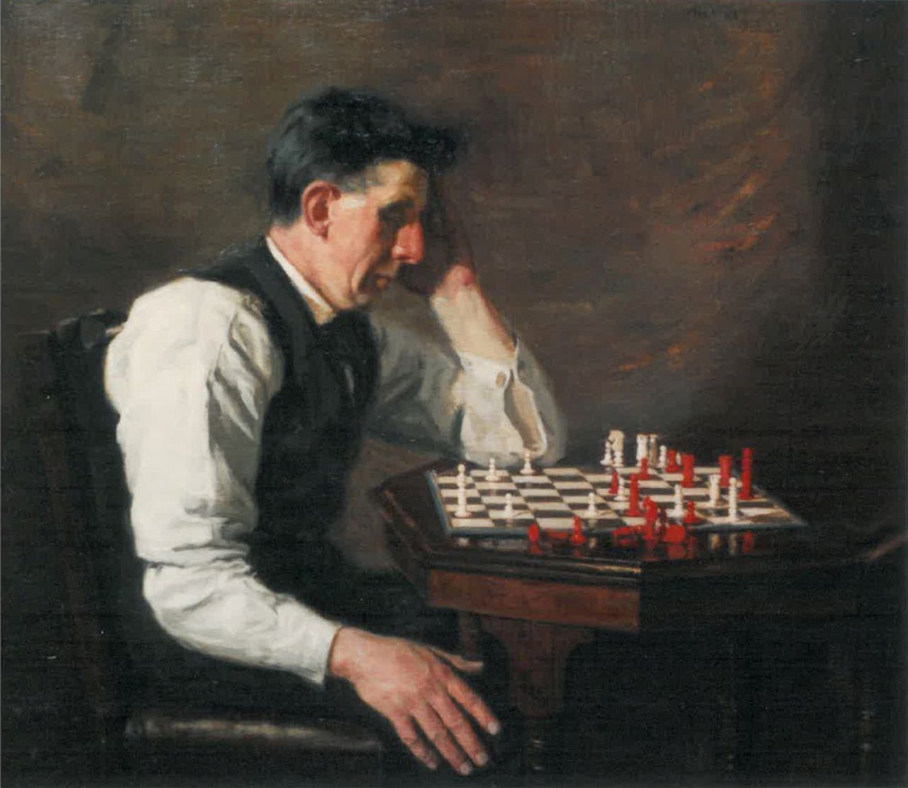 Christie jr. A.  | Alexander Christie jr., A game of chess, Öl auf Leinwand 71,1 x 82,0 cm, signed u.r. und dated 1923