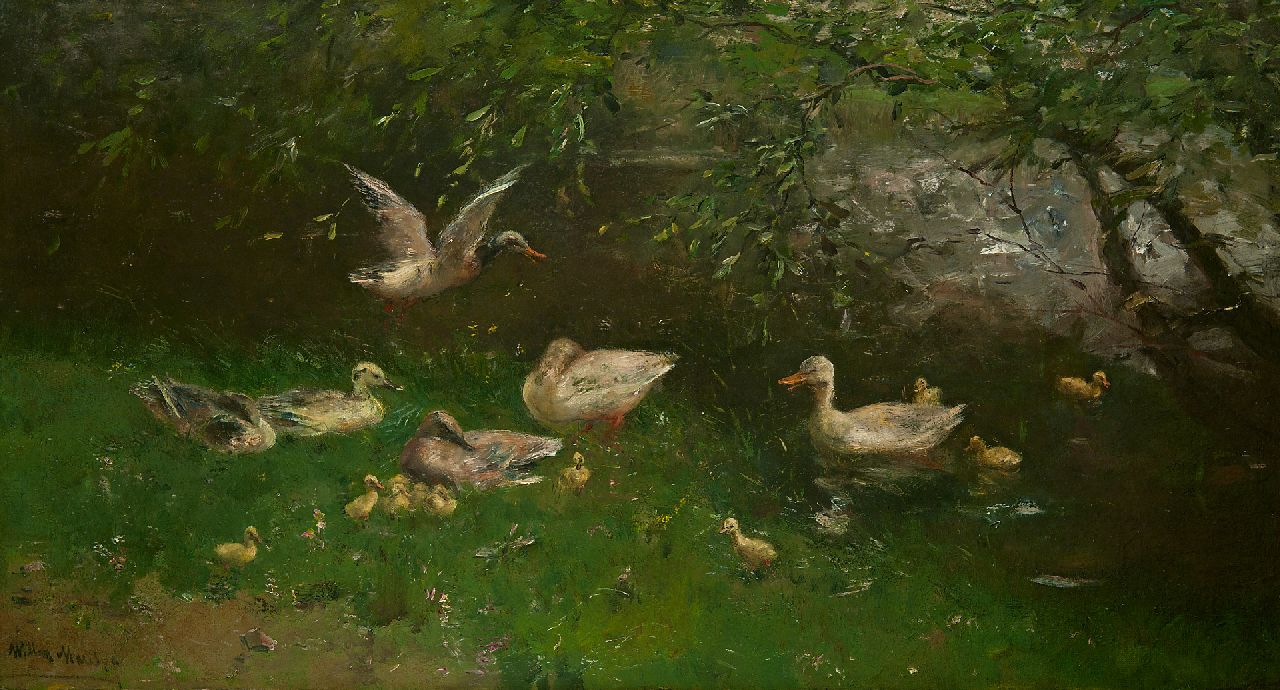 Maris W.  | Willem Maris | Gemälde zum Verkauf angeboten | Enten am Teich, Öl auf Leinwand 53,8 x 97,5 cm, Unterzeichnet u.l