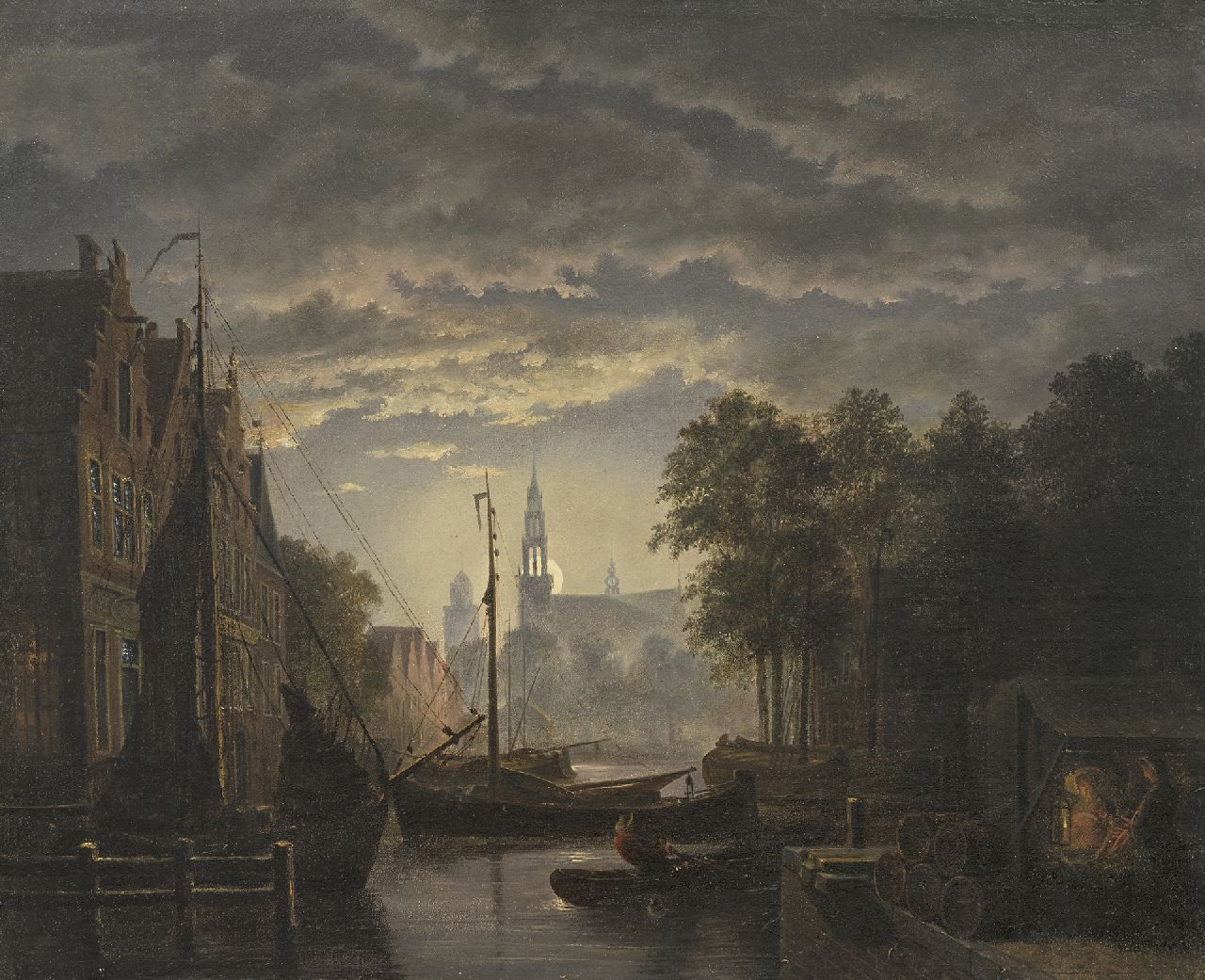 Abels J.Th.  | 'Jacobus' Theodorus Abels, Stadtansicht am Abend, Öl auf Leinwand 33,4 x 40,4 cm
