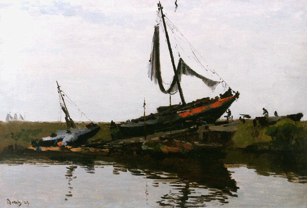 Bakels R.S.  | Reinier Sybrand Bakels, Moored shipping, Öl auf Leinwand 43,8 x 62,2 cm, Unterzeichnet l.u. und datiert 1929