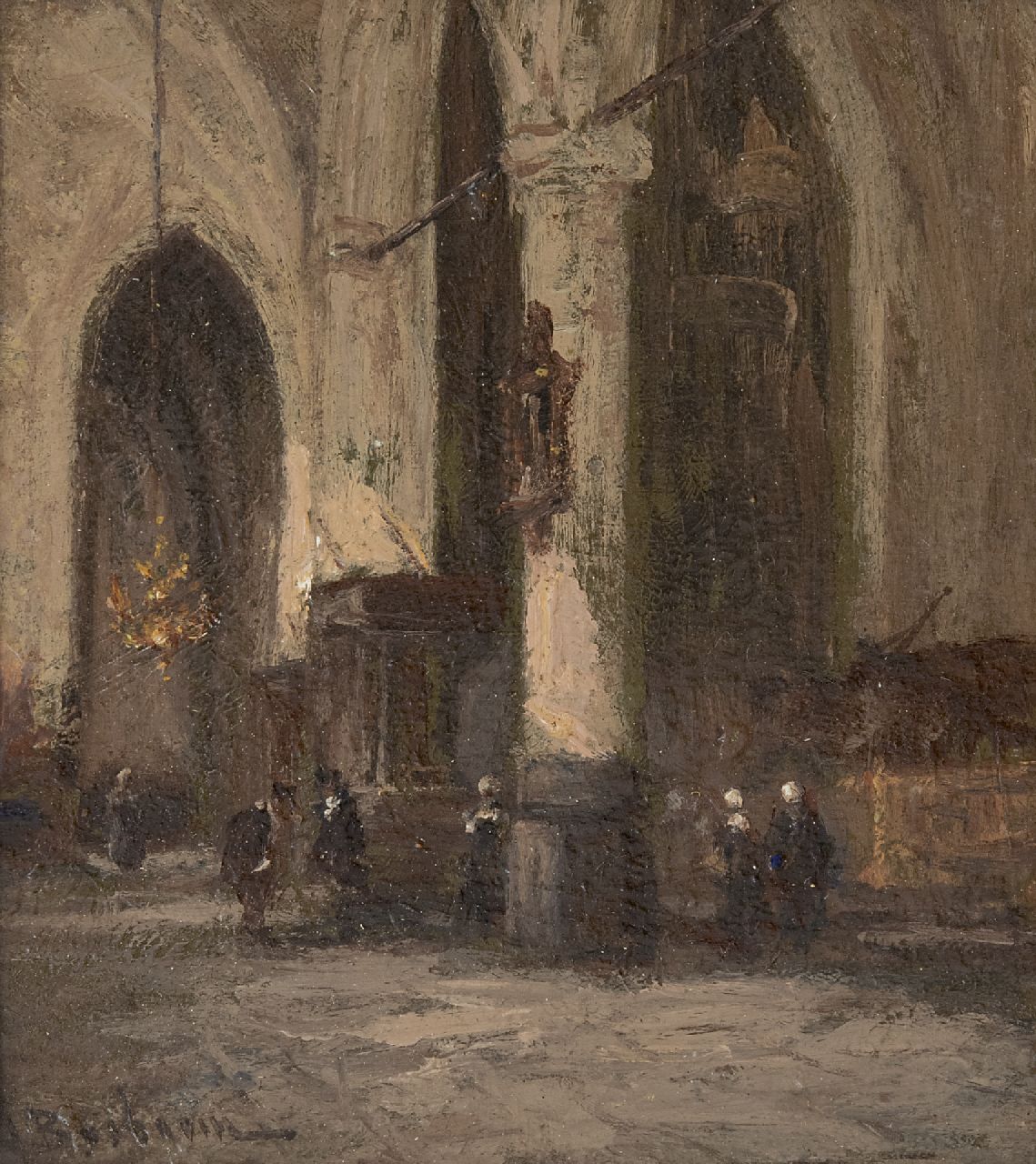 Bosboom J.  | Johannes Bosboom, Kirche, Öl auf Holz 18,3 x 15,6 cm, Unterzeichnet u.l.