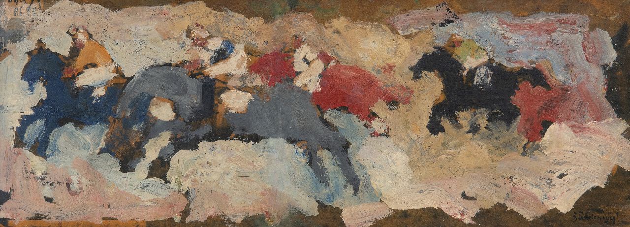Jan Stekelenburg | Pferderennen, Öl auf Holzfaser, 16,2 x 44,1 cm, Unterzeichnet u.r.