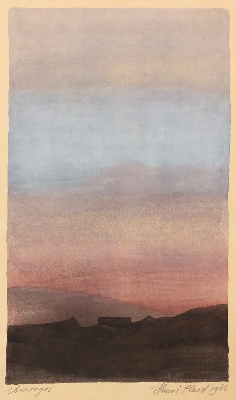 Plaat H.E.  | 'Henri' Eduard Plaat Plaat | Aquarelle und Zeichnungen zum Verkauf angeboten | Amorgos, Gouache auf Papier 22,7 x 13,8 cm, Unterzeichnet u.r. (mit Bleistift) und datiert 1985 (mit Bleistift)