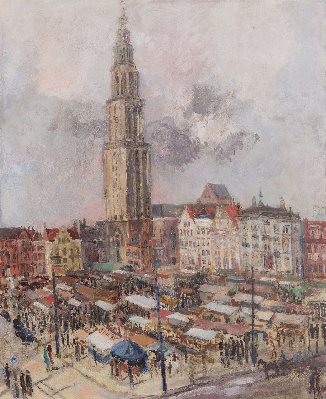 Walrecht B.H.D.  | Bernardus Hermannus David 'Ben' Walrecht, Markttag am Martini-Turm, Groningen, Öl auf Leinwand 81,1 x 66,3 cm, Unterzeichnet u.r. und datiert '38