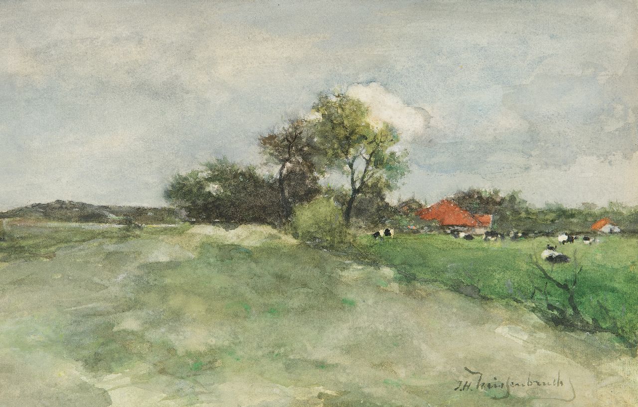 Weissenbruch H.J.  | Hendrik Johannes 'J.H.' Weissenbruch, Wiese hinter den Dünen, Aquarell auf Papier 23,5 x 36,3 cm, Unterzeichnet u.r. und zu datieren um 1879