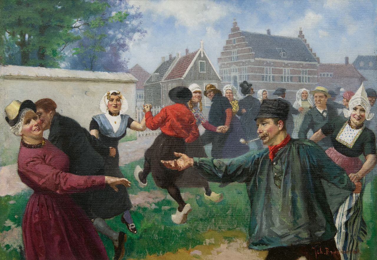 Braakensiek J.C.  | 'Johan' Coenraad Braakensiek | Gemälde zum Verkauf angeboten | Der Tanz von traditioneller Kostüme, Öl auf Leinwand 46,2 x 64,6 cm, Unterzeichnet u.r.