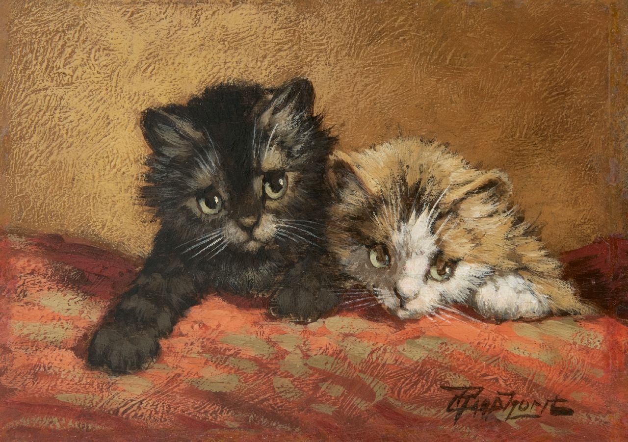 Raaphorst C.  | Cornelis Raaphorst, Zwei Kätzchen, Öl auf Holz 12,9 x 18,2 cm, Unterzeichnet u.r.