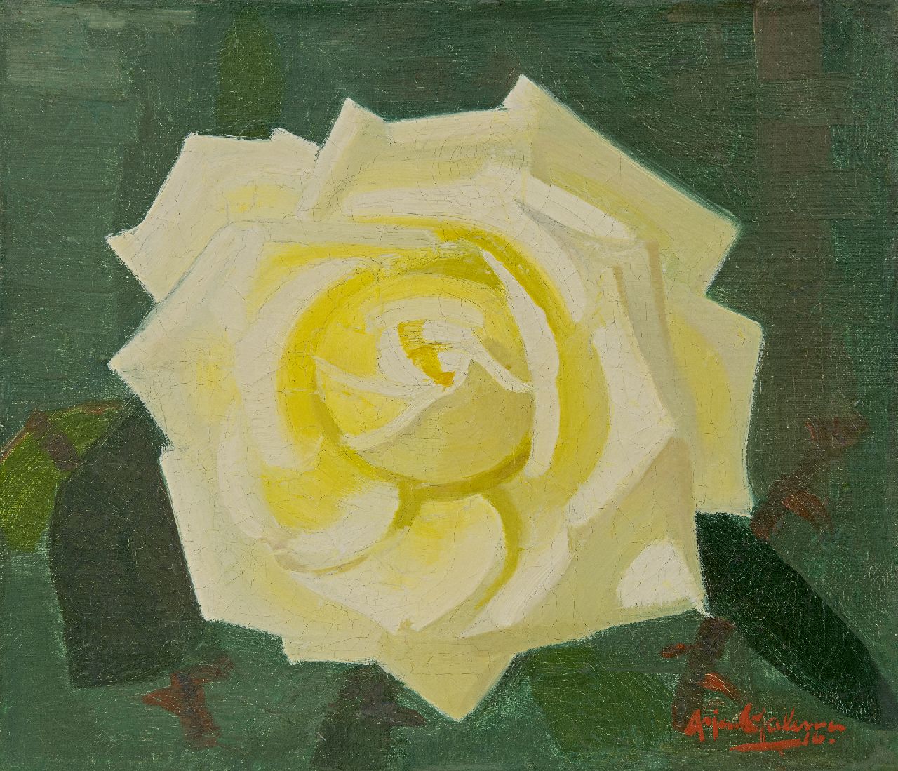 Galema A.  | Arjen Galema | Gemälde zum Verkauf angeboten | Gelbe Rose, Öl auf Leinwand 25,3 x 29,6 cm, Unterzeichnet l.u.