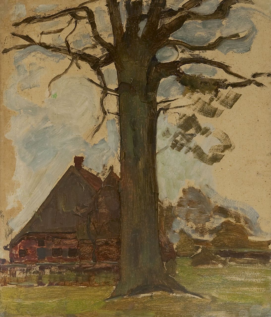Mondriaan P.C.  | Pieter Cornelis 'Piet' Mondriaan | Gemälde zum Verkauf angeboten | Baum mit Bauernhof, Öl auf Holzfaser auf Tafel 75,5 x 64,0 cm, zu datieren um 1906-1907