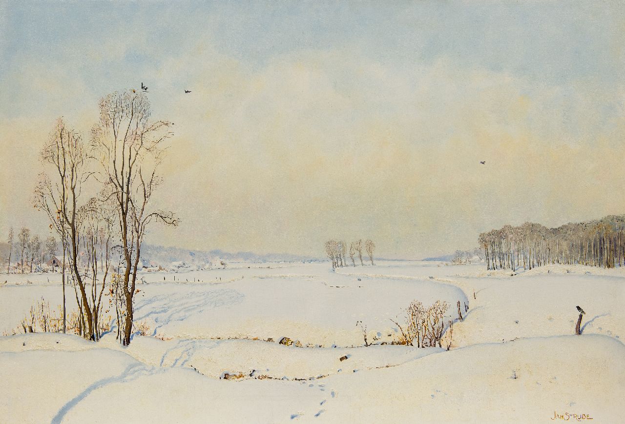 Strube J.H.  | Johan Hendrik 'Jan' Strube, Das 'Markdal' bei Breda im Winter, Öl auf Holz 70,0 x 102,0 cm, Unterzeichnet u.r.