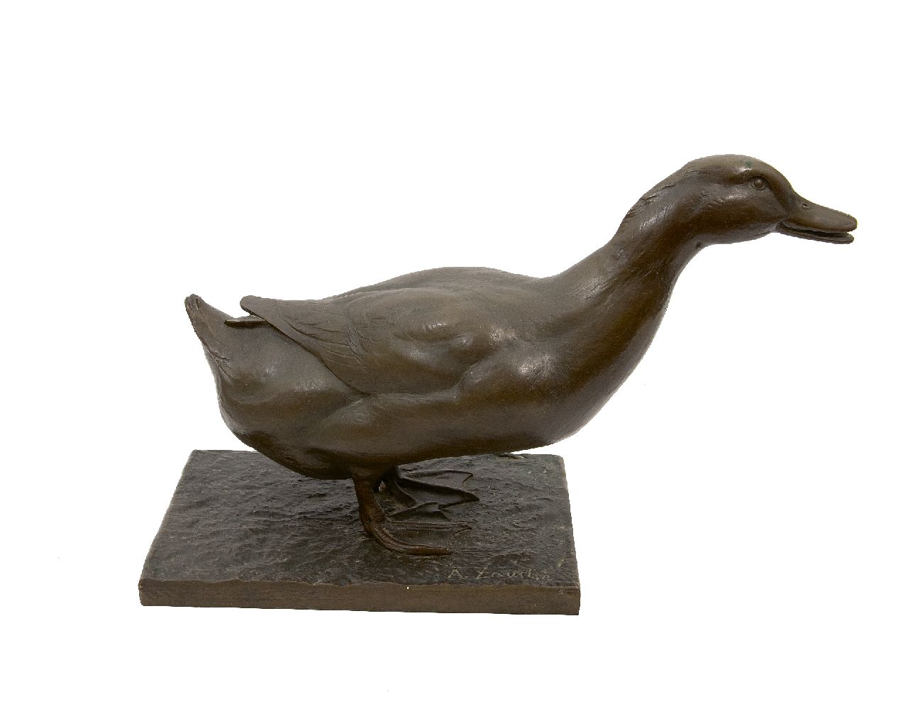 Zauche A.O.  | Arno 'Oswald' Zauche | Skulpturen und Objekte zum Verkauf angeboten | Ente, Bronze 39,0 x 59,0 cm, Unterzeichnet auf der Basis