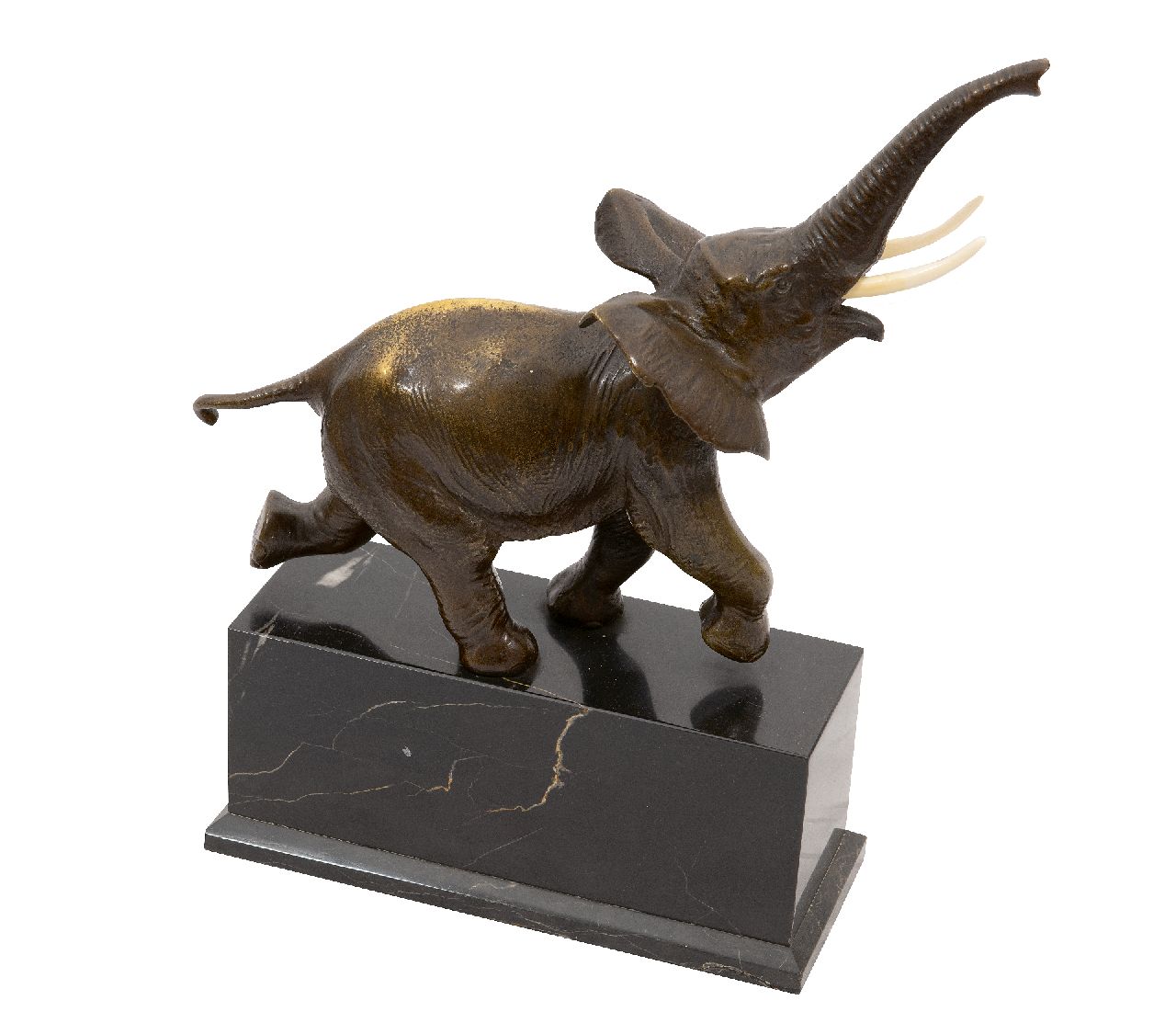 Büschelberger A.  | Anton Büschelberger, Rennender Elefant, Bronze 24,5 x 29,0 cm, Unterzeichnet am Bauch mit Monogramm
