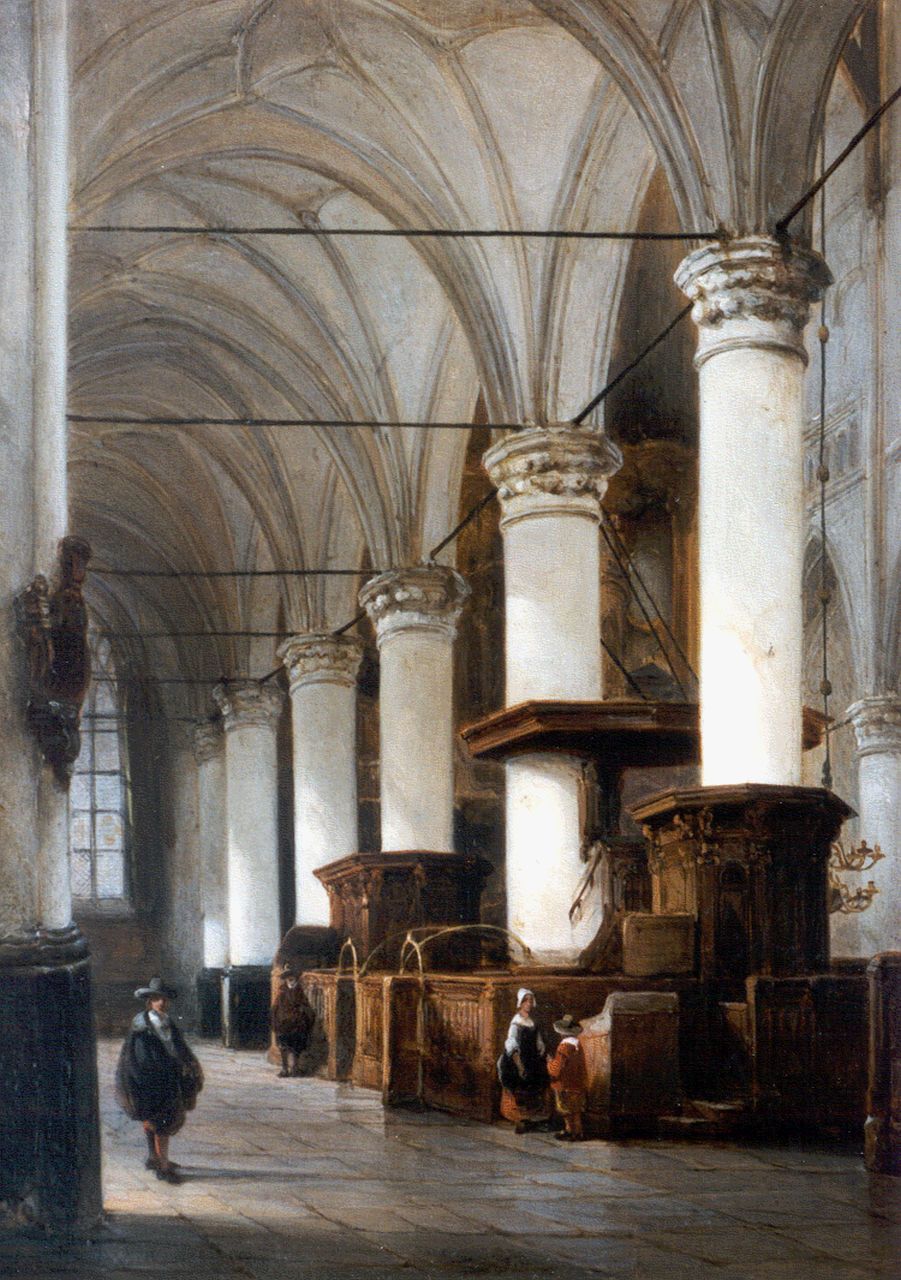 Waldorp A.  | Antonie Waldorp, The interior of the Grote Kerk, Alkmaar, Öl auf Holz 39,0 x 29,5 cm, signed l.l. und dated 1845