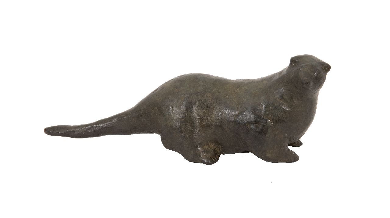 Hemert E. van | Evert van Hemert | Skulpturen und Objekte zum Verkauf angeboten | Otter, Bronze 8,0 x 21,5 cm, Unterzeichnet unter dem Schwanz mit Monogramm