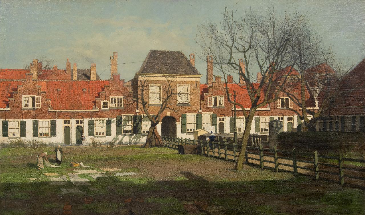 Klinkenberg J.C.K.  | Johannes Christiaan Karel Klinkenberg | Gemälde zum Verkauf angeboten | Das Heilige Geesthofje am Paviljoensgracht, Den Haag, Öl auf Leinwand 60,6 x 100,7 cm, Unterzeichnet u.r. (zweimal)